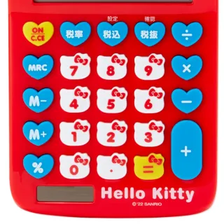 【小禮堂】Hello Kitty 造型太陽能12位元計算機 - 紅大臉款(平輸品)