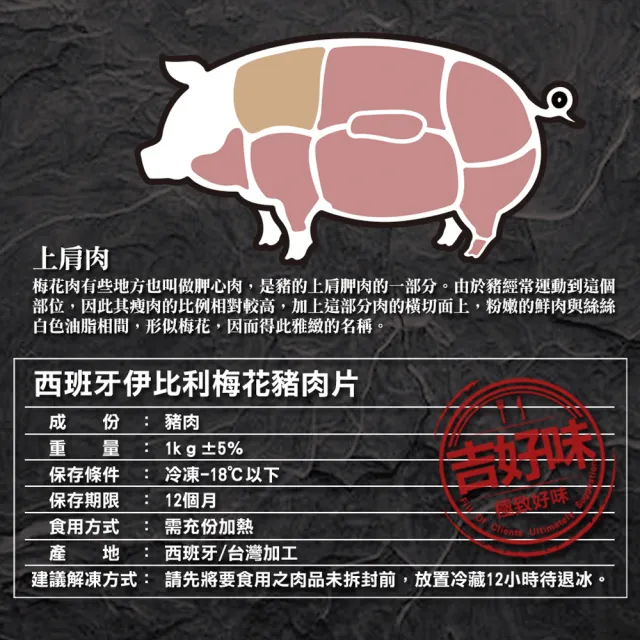【吉好味】西班牙伊比利霜降梅花豬肉片x1盒(1Kg±5%盒-F000-火鍋/烤肉)