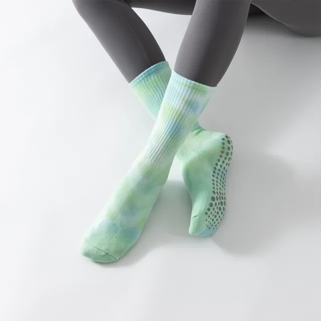 【BODYAIR】任7入 紮染花防滑膠點中長瑜珈襪(防滑.舞蹈.運動.運動襪)