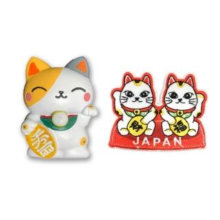 【A-ONE 匯旺】日本可愛招財貓冰箱裝飾磁鐵+日本 Q版-招財貓臂章2件組冰箱磁鐵(F627+218)