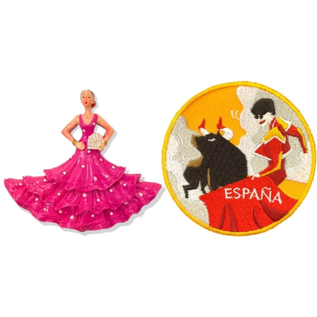 【A-ONE 匯旺】西班牙佛朗明哥舞女紀念磁鐵+西班牙鬥牛識別章2件組外國地標磁鐵(C147+311)