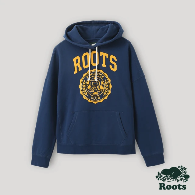 【Roots】Roots 女裝- 運動派對系列 學院風LOGO連帽上衣(藍色)