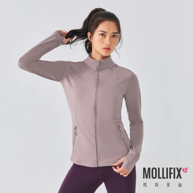 【Mollifix 瑪莉菲絲】鍺離子中層訓練外套、瑜珈服、瑜珈上衣、運動外套(日曬卡其)
