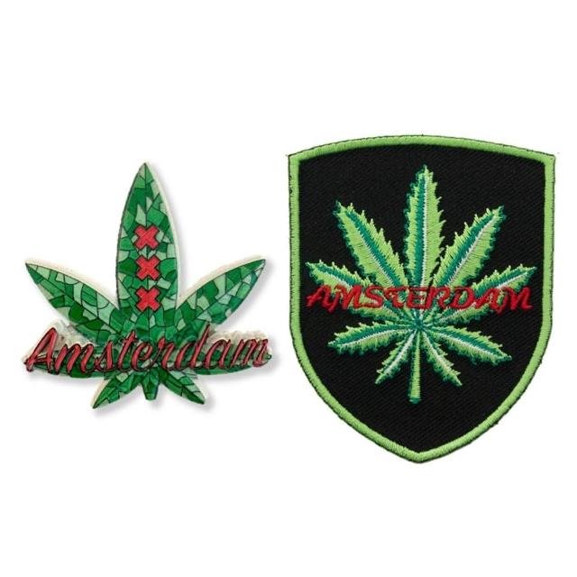 【A-ONE 匯旺】荷蘭 阿姆斯特丹 大麻造型立體冰箱貼+大麻造型 背膠補丁2件組旅遊磁鐵 外國地(C95+107)