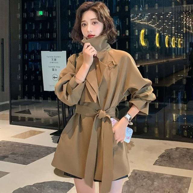 【米蘭精品】現貨+預購 風衣外套中長版大衣(寬鬆繫帶收腰純色女外套74dd43)