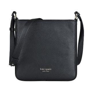 【KATE SPADE】KATE SPADE HUDSON金字LOGO荔枝紋牛皮拉鍊斜揹包(小/黑)