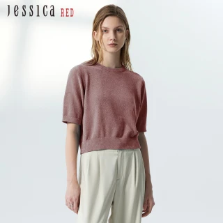 【Jessica Red】簡約百搭圓領短版針織上衣824152（粉）