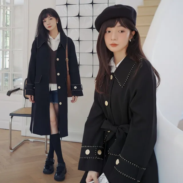 【米蘭精品】現貨+預購 風衣外套長版大衣(韓版學院風時尚修身女外套74dk17)