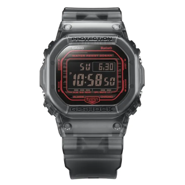 【CASIO 卡西歐】G-SHOCK 藍牙 半透明 漸變透黑 經典方形 DW-B5600G-1_42.8mm