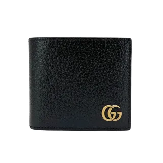 【GUCCI 古馳】GG Marmont 金雙G牛皮對折短夾(428726-黑)