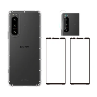 【RedMoon】SONY Xperia 5 IV 手機殼貼4件組 空壓殼-9H玻璃保貼2入+厚版鏡頭貼(XP5IV)