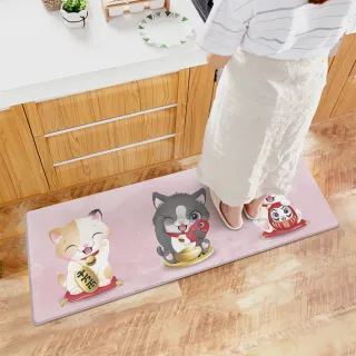 【半島良品】招財貓貓貓/頂級防油防滑皮革地墊_45x120cm(減壓墊 舒壓墊 坐墊 踏墊 野餐墊)