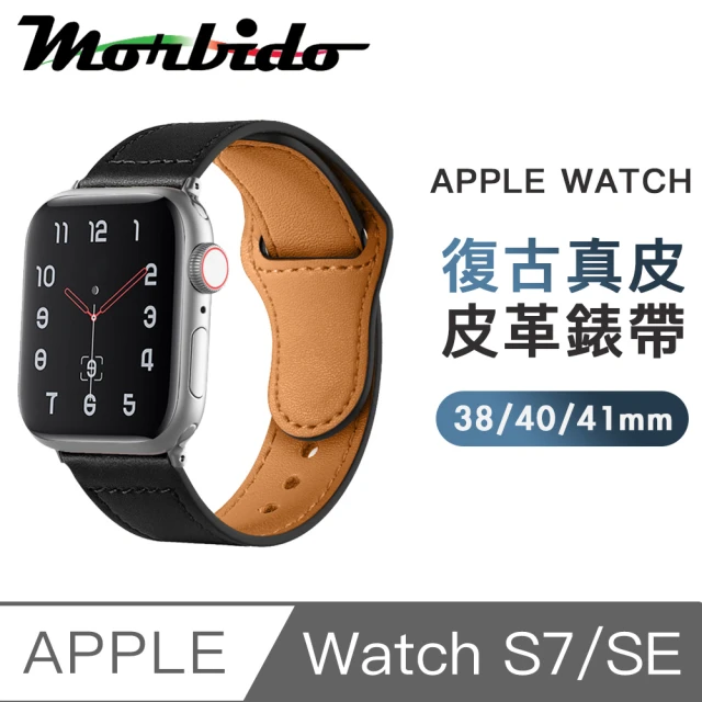 【蒙彼多】Apple Watch S7/SE 38/40/41mm復古真皮革錶帶