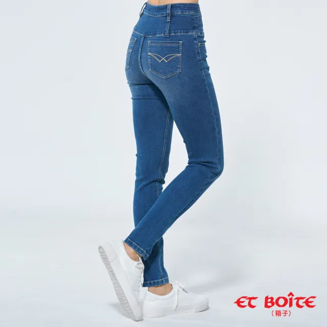 【BLUE WAY】女裝 魔力高腰丹寧排扣 窄直褲 牛仔褲-ETBOiTE 箱子