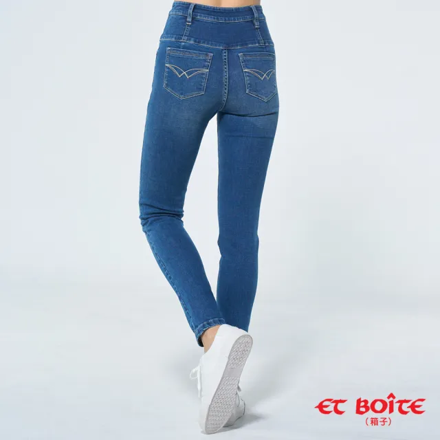 【BLUE WAY】女裝 魔力高腰丹寧排扣 窄直褲 牛仔褲-ETBOiTE 箱子
