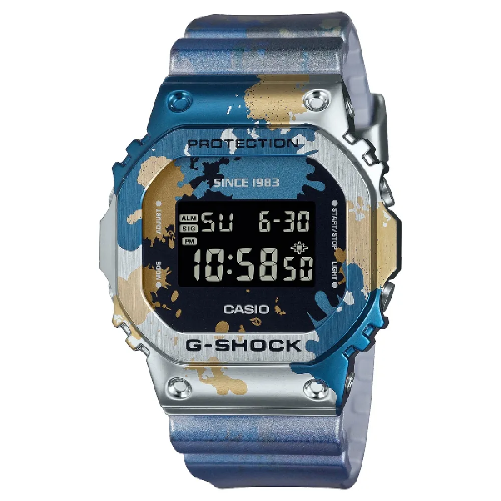 【CASIO 卡西歐】G-SHOCK 潑色塗鴉藝術 經典方型 電子腕錶 43.2mm(GM-5600SS-1)