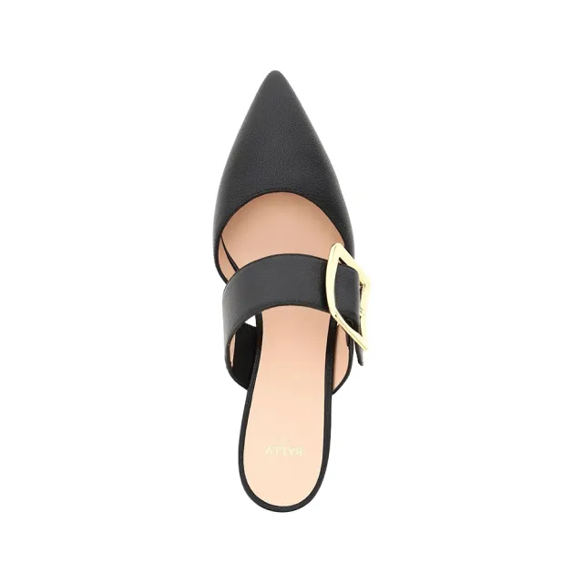 【BALLY】黑色方釦羊皮穆勒鞋(皮革穆勒鞋)