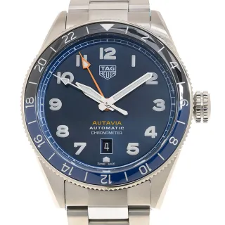 【TAG HEUER 豪雅】Autavia GMT藍黑陶瓷圈鏈帶款x藍x42mm(WBE511A.BA0650)