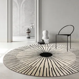 【House Deco 吾所飾室】日式侘寂圓形仿羊絨地毯100*100cm-放射線(加厚客廳臥室床邊地毯家居輕奢圓形墊)