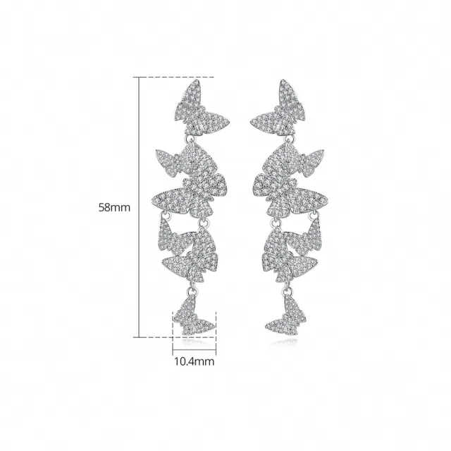 【Aphrodite 愛芙晶鑽】璀璨微鑲美鑽蝴蝶串串造型長耳環(美鑽耳環 蝴蝶耳環 長耳環)