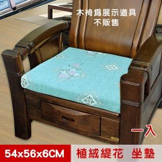 【凱蕾絲帝】臺灣製造-高支撐記憶聚合絨布緹花坐墊/沙發墊/實木椅墊54*56cm(古典美學藍 一入)