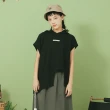 【MOSS CLUB】弧形不對稱下襬帽-女短袖上衣 連帽 黑 綠 咖(三色/版型適中)