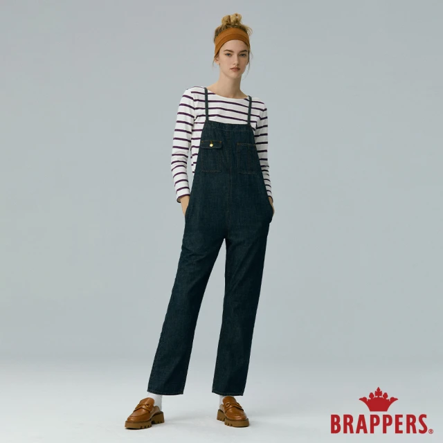 【BRAPPERS】女款 Boy friend系列-全棉中寬版直筒吊帶褲(深藍)