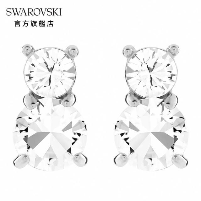 【SWAROVSKI 官方直營】Stilla 耳釘 圓形切割 白色 鍍白金色