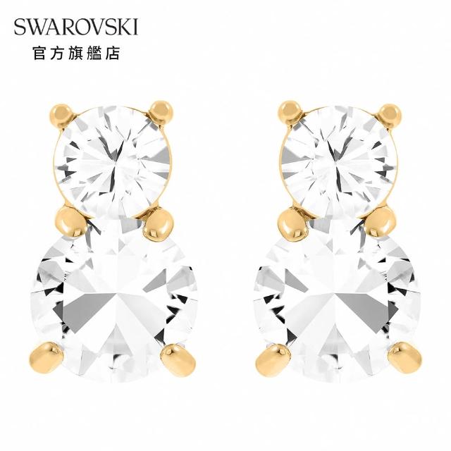 【SWAROVSKI 官方直營】Stilla 耳釘 圓形切割 白色 鍍金色色調