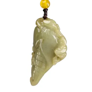【漢石齋】天然A貨 黃翡種翡翠 瑞獸玉米玉珮吊墜(48*24*12mm)