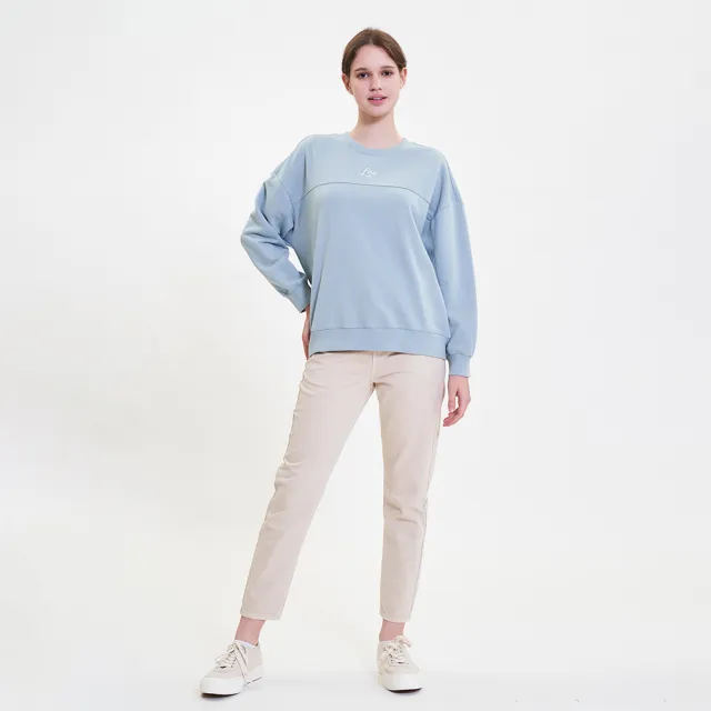 【Lee】女裝 長袖厚T / 胸前剪接 小LOGO 灰湖綠 季節性版型(LL220442745)