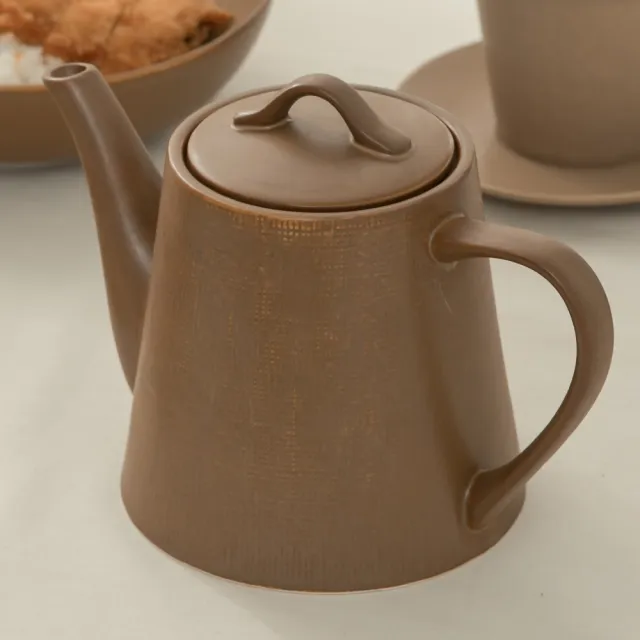 【YU Living 信歐傢居】歐式陶瓷手作壓紋窯變釉茶壺 水壺 950ml(2色/ 亞光卡其色.灰色)