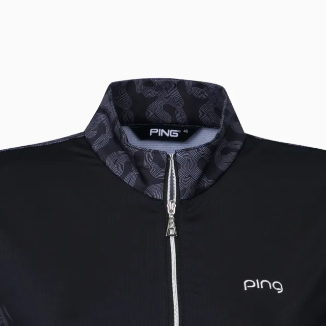 【PING】女款果嶺迷彩立領短袖POLO衫-黑(吸濕排汗/涼感/GOLF/高爾夫球衫/RA22111-88)