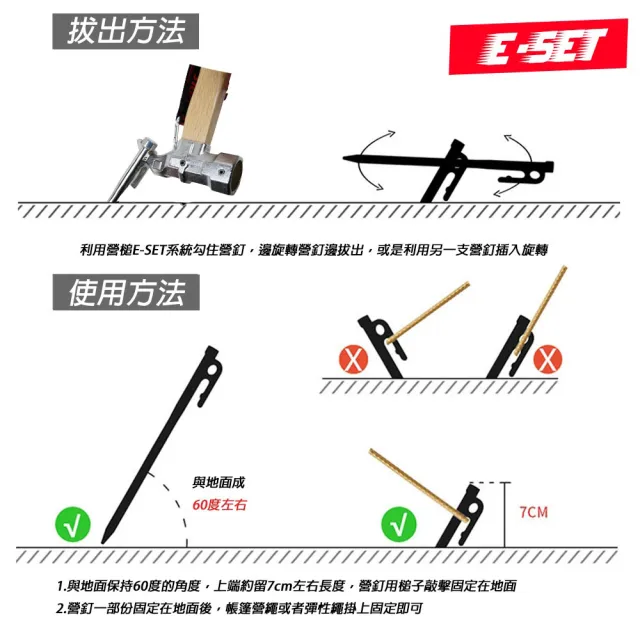 【NUIT 努特】E-SET角頭營釘 25CM直徑9mm 炭素鋼營丁地釘營釘 天幕帳蓬客廳帳篷(NTH2425十入組)