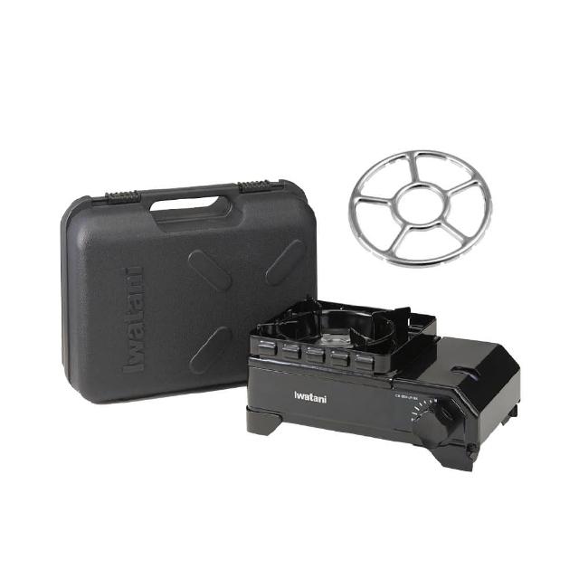 【Iwatani 岩谷】戶外防風Jr.迷你黑武士磁式瓦斯爐2.3kW附外盒日本製-搭贈不鏽鋼爐架(CB-ODX-JR-BK+KA-001)