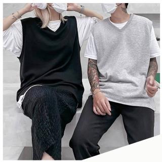 【Dition】英倫復古V領保暖毛巾布背心(素色 素面 oversize)