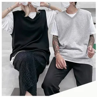 【Dition】英倫復古V領保暖毛巾布背心(素色 素面 oversize)