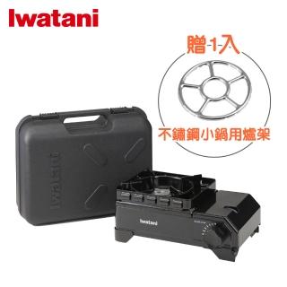 【Iwatani 巖谷】戶外防風Jr.迷你黑武士磁式瓦斯爐2.3kW附外盒日本製-搭贈不鏽鋼爐架(CB-ODX-JR-BK+KA-001)