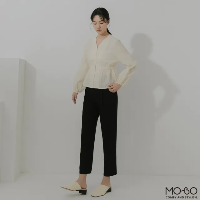 【MO-BO】優雅縮腰V領棉質上衣(上衣)