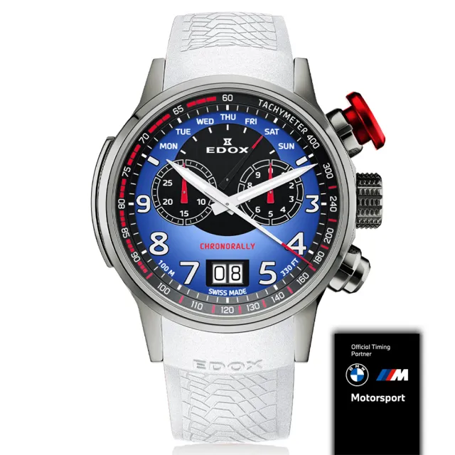 【EDOX 伊度】限量賽車錶 BMW M MOTOSPORT  賽車計時石英錶/48mm 雙11 優惠(E38001.TINR.BUDN)