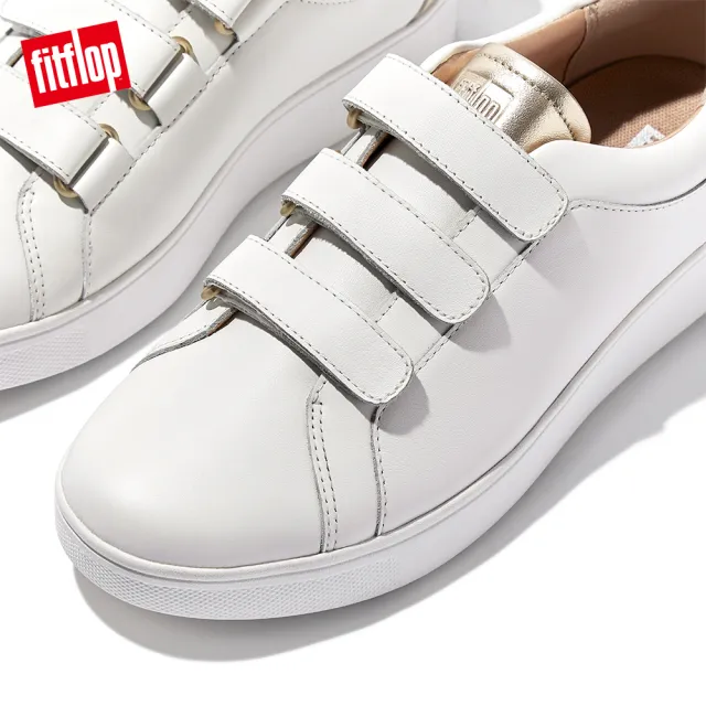 【FitFlop】RALLY METALLIC-BACK LEATHER STRAP SNEAKERS時尚魔鬼氈造型休閒鞋-女(都會白/金箔色)