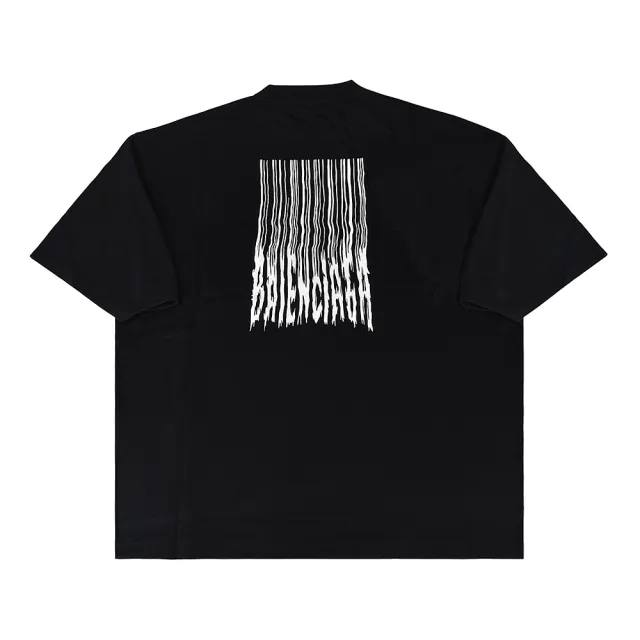 【Balenciaga 巴黎世家】BALENCIAGA 巴黎世家 字母燙畫LOGO條碼設計純棉寬鬆短袖T恤(男裝/黑)