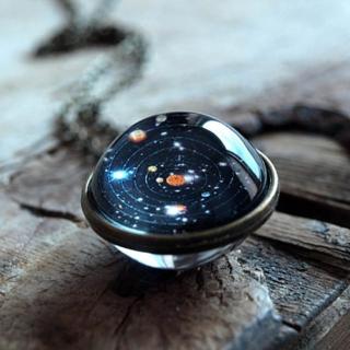 【Umi】雙面玻璃球太陽系宇宙星空項鍊(歐美跨境飾品)
