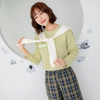 【OB 嚴選】美國棉拚色車線口袋織帶印花圓領長袖上衣 《KG1454》