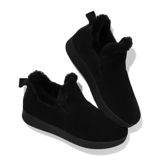 【FitFlop】RALLY SHEARLING-LINED SUEDE SLIP-ON SNEAKERS易穿脫時尚麂皮內鋪毛休閒鞋-女(靚黑色)
