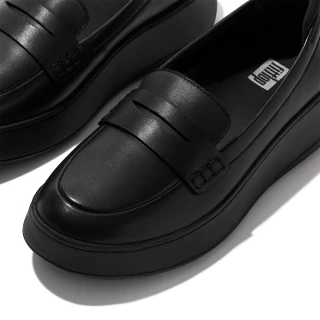 【FitFlop】F-MODE LEATHER FLATFORM PENNY LOAFERS經典造型皮革樂福鞋-女(靚黑色)