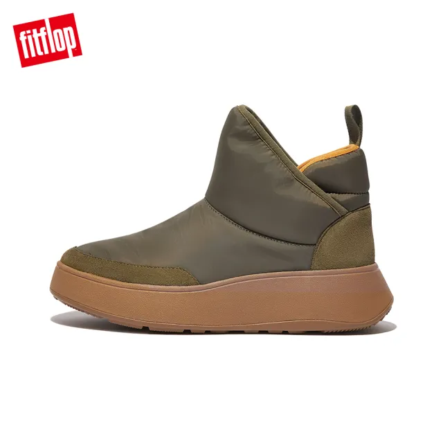 【FitFlop】F-MODE BIOFLEECE NYLON FLATFORM BOOTIE SNEAKERS全新運動風造型踝靴-女(苔癬綠)