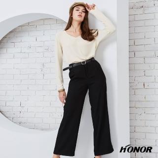 【HONOR 山形屋】素面俐落長褲-黑/綠(MOMO獨家限定)