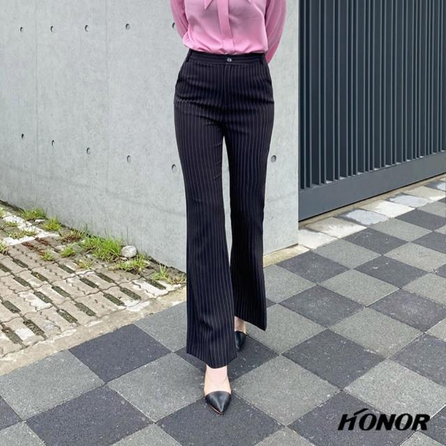 【HONOR 山形屋】條紋修身喇叭褲(MOMO獨家限定)