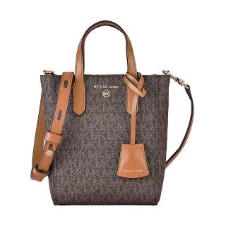 【Michael Kors】MK MICHAEL KORS SINCLAIR金字LOGO印花PVC磁吸式手提斜背包(迷你/深褐x橡子棕)